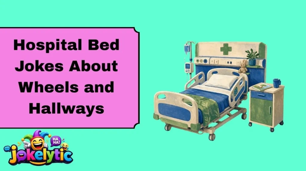 Hospital Bed Jokes About Wheels and HallwaysHospital beds may be designed for mobility, but their wheels can turn an ordinary hallway trip into a surprisingly funny adventure. These jokes keep the humor focused on rolling beds, hospital corridors, and the idea of furniture going for a ride.My hospital bed has wheels, so technically I'm traveling in style.This bed doesn't walk—it rolls with confidence.I asked where we're going. The wheels said, "Down the hallway."My mattress has officially joined the transportation industry.Every hospital bed comes with built-in road trip capability.The hallway is just the bed's favorite scenic route.My bed rolls smoother than my weekend plans.These wheels are ready for their next adventure.I never knew furniture could have travel plans.My hospital bed has better mobility than my old sofa.The wheels squeak like they're providing their own soundtrack.This bed is one push away from a hallway adventure.My mattress has officially earned frequent-roller points.The wheels know every turn in the building.I don't need a suitcase. My whole room can come with me.This is less of a bed and more of a mobile comfort station.The hallway sees my bed more often than my bedroom does.My mattress is always ready to roll.Hospital beds prove that comfort doesn't have to stay in one place.My bed has wheels, but unfortunately no cruise control.I would call this a road trip, but the destination is room 204.The wheels squeak like they're telling everyone we're coming.My bed is technically a vehicle with excellent pillows.No traffic jams—just hallway turns.The best part of a mobile bed? Zero packing required.